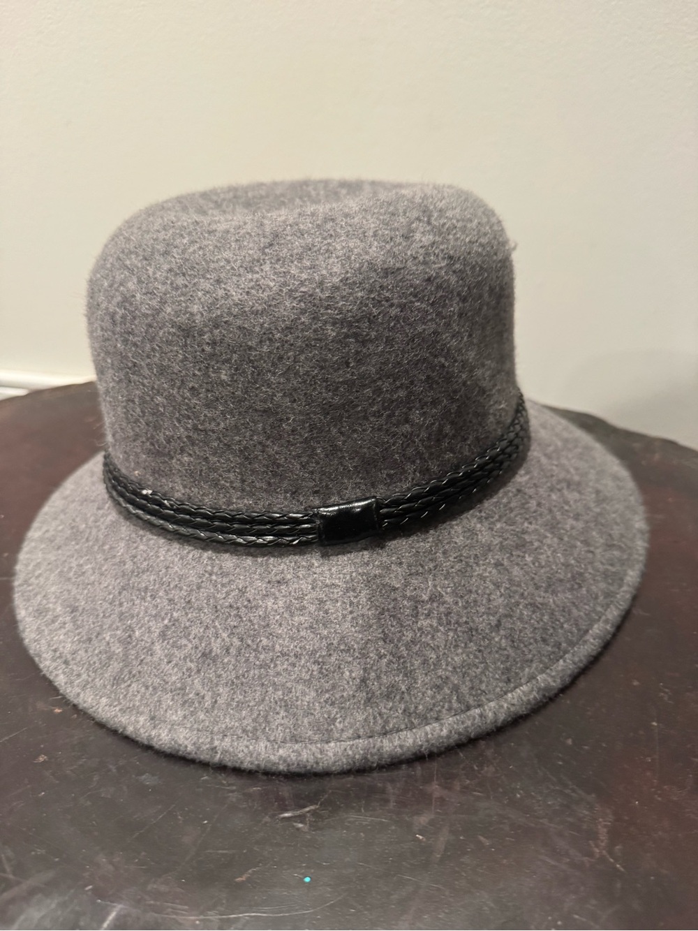 Nine West Gray wool Cloche Hat with Black Trim